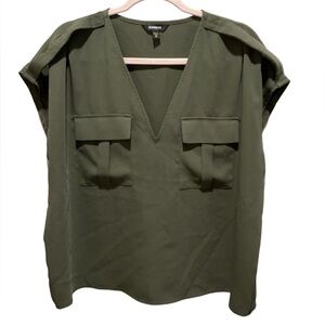 Express women's sleeveless olive green V-neck blouse. Size XL.